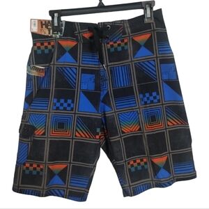 Hang Ten Mens Black /Blue Four way Stretch Swim‎ Shorts Size 34 Supreme Stretch